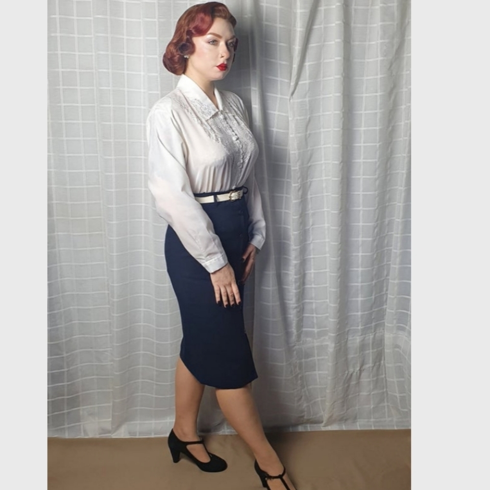 Vintage Rose Embroidered White Blouse 1950s Inspired